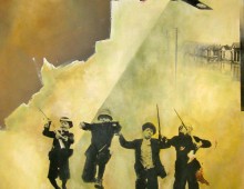 Toy Soldiers. 30" x 30". Acrylic, Oil & Transfers on Canvas. 2012.