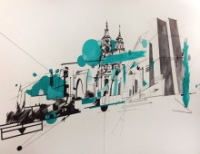 Facade Mural 1. Acrylic and Ink. 6 ft x 4 ft. approx. 2012