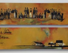 The Leap. Diptic. (2) 1 ft. x 6 ft. Acryic and photo transfer on wood panel. 2012